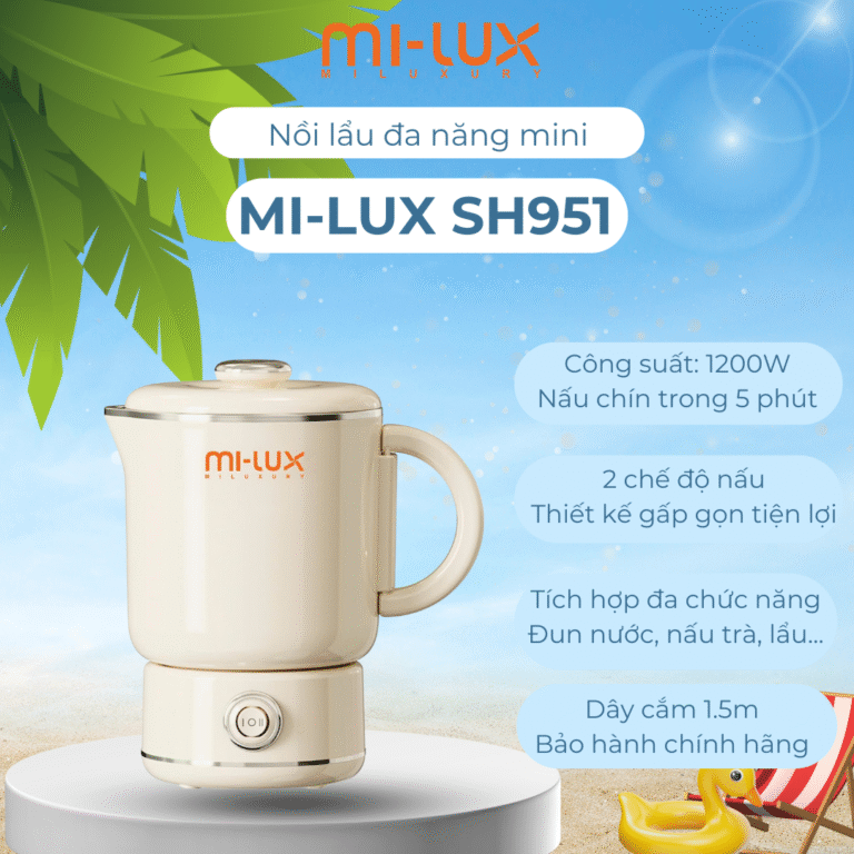 Nồi Lẩu Điện Đa Năng MI-LUX SH951 nấu lẩu, ăn mì, đun nước tiện lợi dễ dàng mang đi du lịch, bảo hành chính hãng 12T