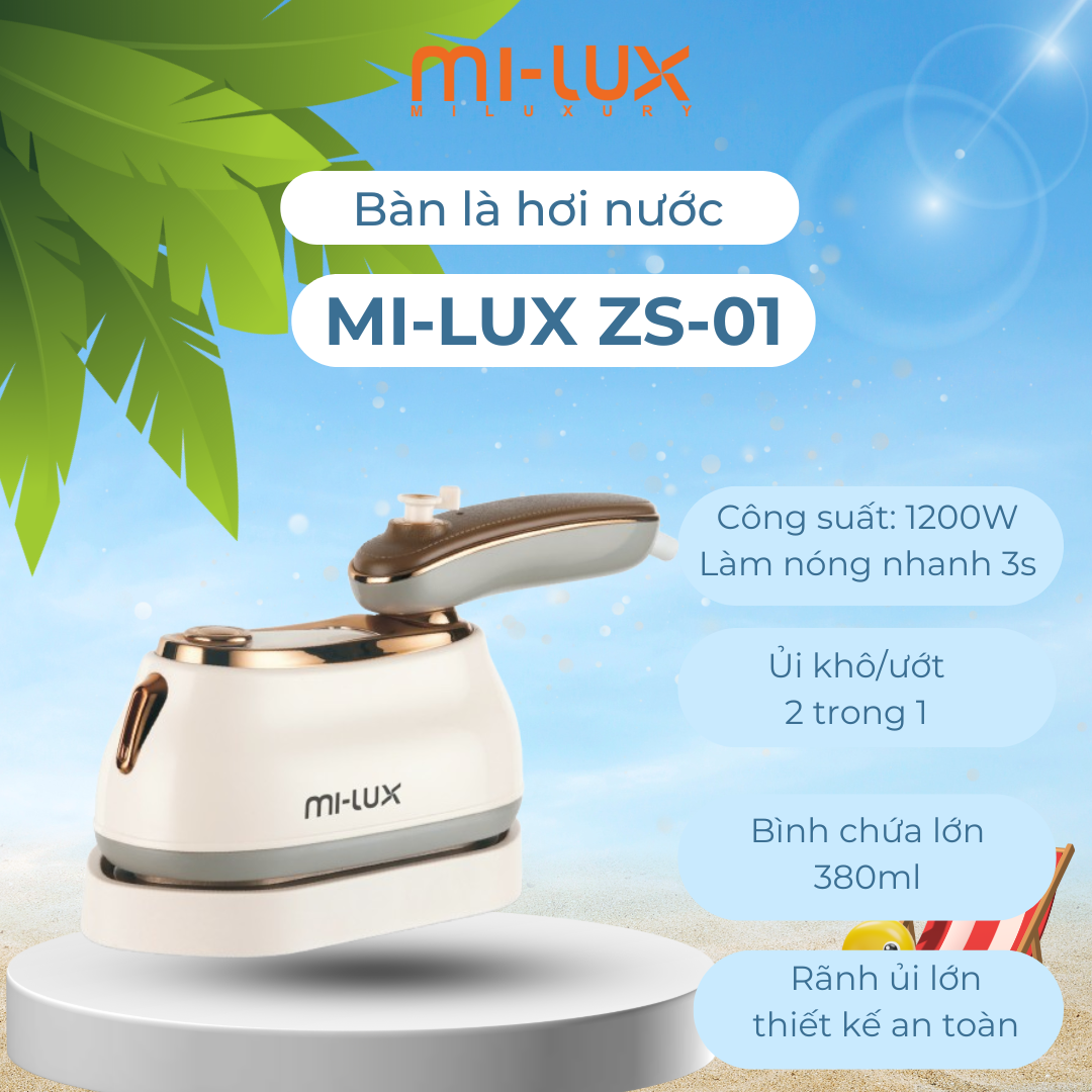 Bàn là hơi nước cầm tay 2 trong 1 MI-LUX ZS-01 công suất 1200W, bảo hành 12 tháng chính hãng