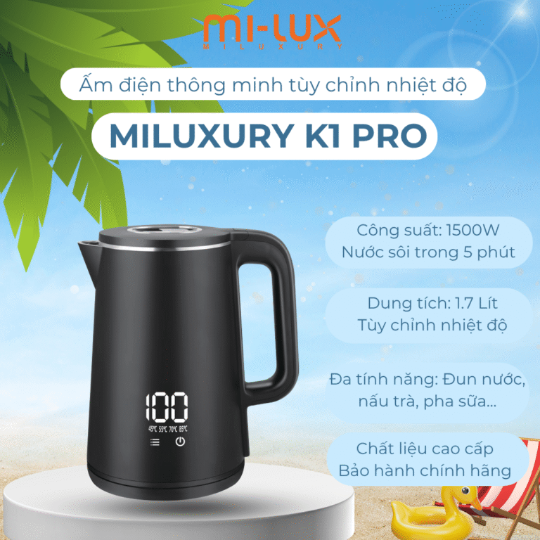 Ấm đun nước siêu tốc | Ấm điện thông minh Tùy chỉnh 5 Chế độ Nhiệt MILUXURY K1 PRO 304